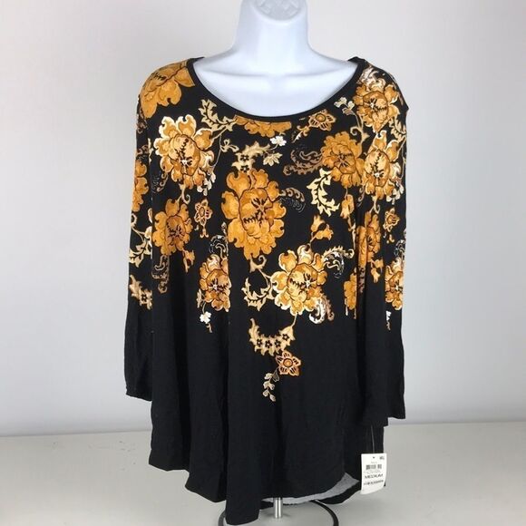 JM Collection Floral-Print 3/4-Sleeve Top women’s size medium - Picture 2 of 5